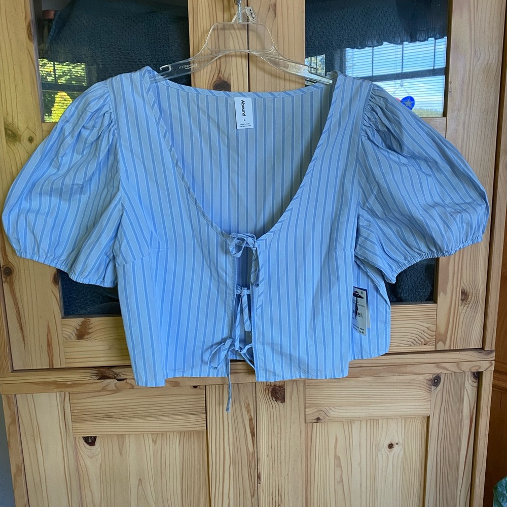 Abound Light Blue Striped Puff Sleeve Blouse *Final Week In My Closet!!*